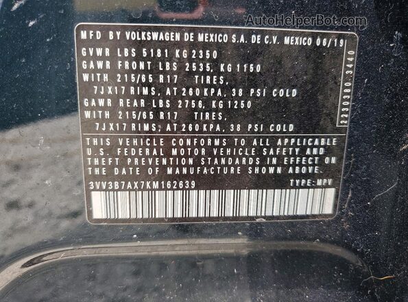3VV3B7AX7KM162639 2019 VOLKSWAGEN TIGUAN Blue 