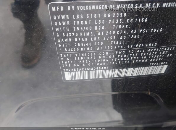 3VV3B7AX7MM049406 2021 VOLKSWAGEN TIGUAN Black Շարժիչի բաժամունքի տեսք
