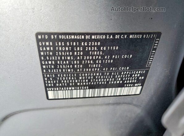 3VV3B7AX8MM101545 2021 VOLKSWAGEN TIGUAN Silver Widok naklejki z numerem VIN