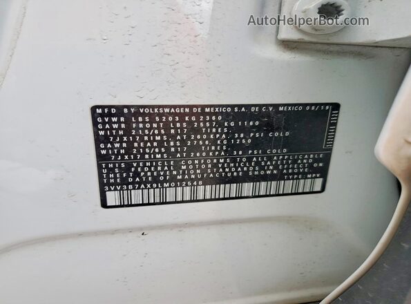 3VV3B7AX9LM012548 2020 VOLKSWAGEN TIGUAN White 360 interior view