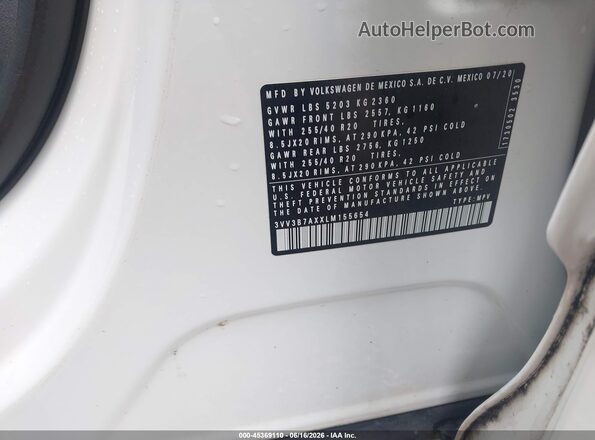 3VV3B7AXXLM155654 2020 VOLKSWAGEN TIGUAN White Շարժիչի բաժամունքի տեսք