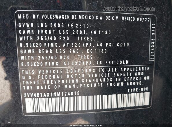 3VV4B7AX1NM174018 2022 VOLKSWAGEN TIGUAN Black Widok komory silnika