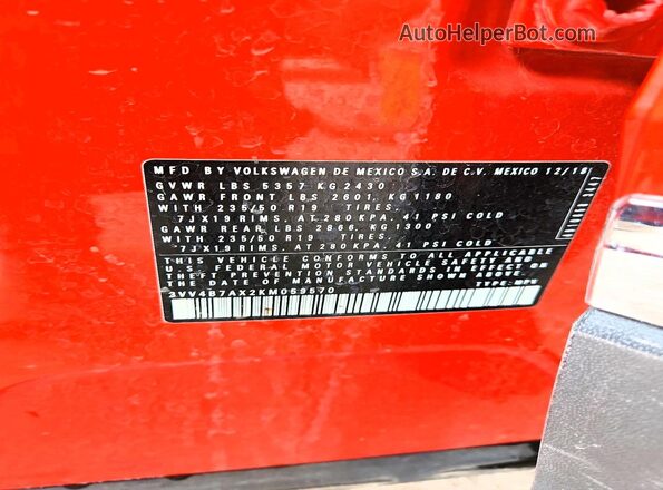 3VV4B7AX2KM059570 2019 VOLKSWAGEN TIGUAN Orange Вид наклейки з VIN-кодом