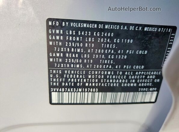 3VV4B7AX3JM197603 2018 VOLKSWAGEN TIGUAN Gray 
