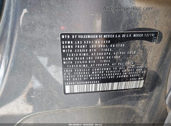 3VV4B7AX9KM060554 2019 VOLKSWAGEN TIGUAN Gray ძრავის განყოფილების ხედი