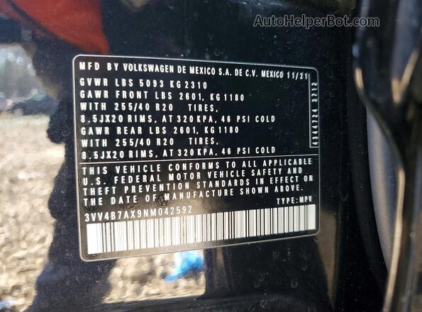 3VV4B7AX9NM042592 2022 VOLKSWAGEN TIGUAN Black Widok komory silnika