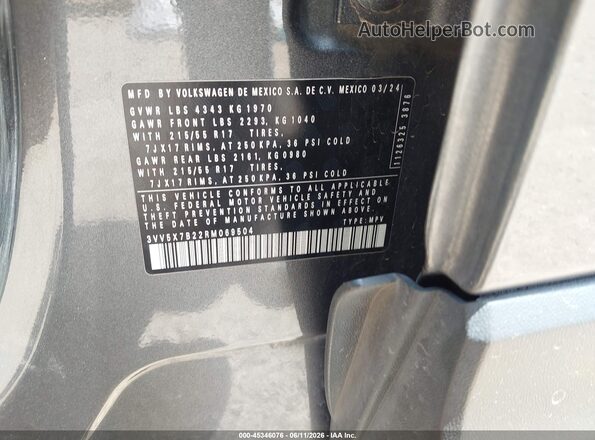 3VV5X7B22RM069504 2024 VOLKSWAGEN TAOS Gray Вид підкапотного простору