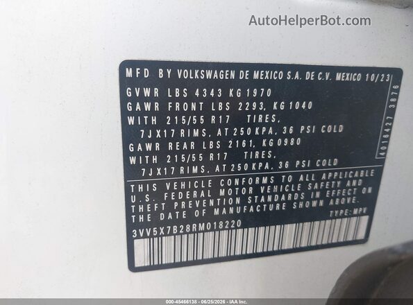 3VV5X7B28RM018220 2024 VOLKSWAGEN TAOS White Vista del compartimento del motor