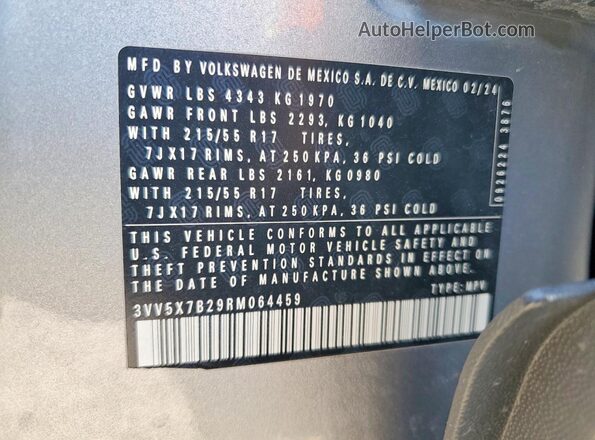3VV5X7B29RM064459 2024 VOLKSWAGEN TAOS Silver Вид наклейки з VIN-кодом