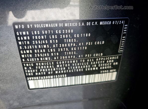 3VV8B7AX0RM153958 2024 VOLKSWAGEN TIGUAN Серый Вид наклейки с VIN-кодом