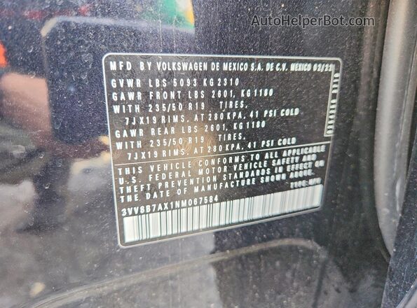 3VV8B7AX1NM067584 2022 VOLKSWAGEN TIGUAN Черный 
