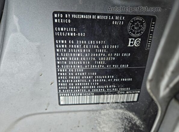 3VV8B7AX3PM142479 2023 VOLKSWAGEN TIGUAN Gray 