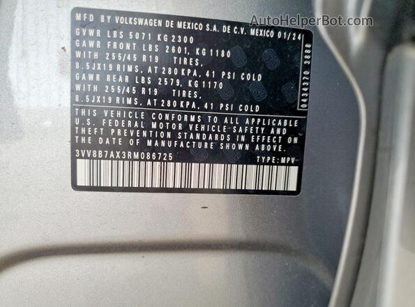 3VV8B7AX3RM086725 2024 VOLKSWAGEN TIGUAN Серый Панорамный вид салона 360°