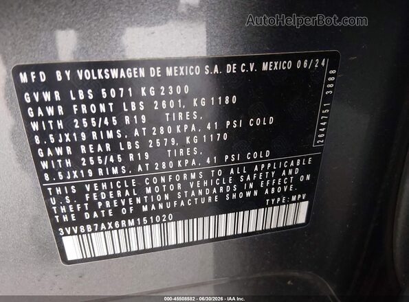 3VV8B7AX6RM151020 2024 VOLKSWAGEN TIGUAN  Вид подкапотного пространства