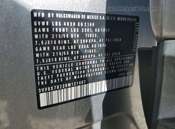 3VV8X7B22RM121467 2024 VOLKSWAGEN TAOS Silver 