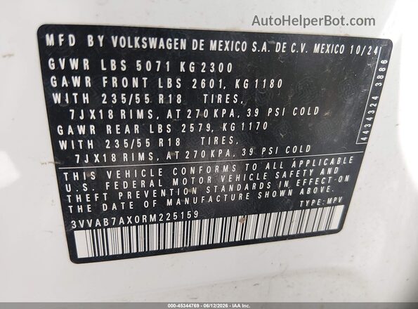 3VVAB7AX0RM225159 2024 VOLKSWAGEN TIGUAN White Engine compartment view
