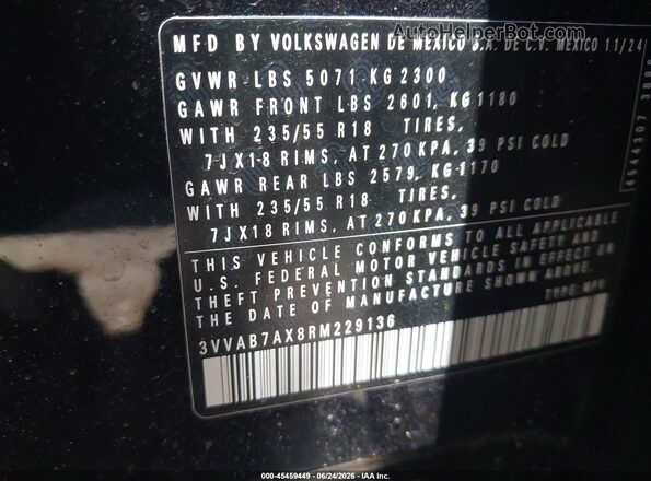 3VVAB7AX8RM229136 2024 VOLKSWAGEN TIGUAN Black Շարժիչի բաժամունքի տեսք