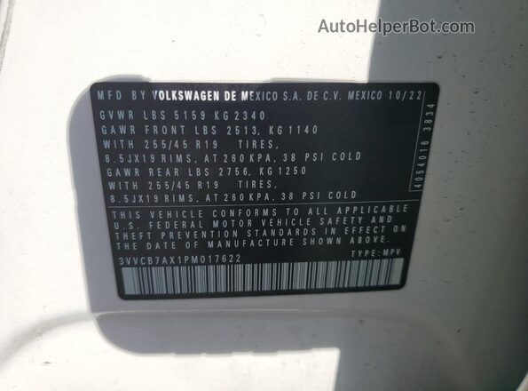 3VVCB7AX1PM017622 2023 VOLKSWAGEN TIGUAN White ძრავის განყოფილების ხედი