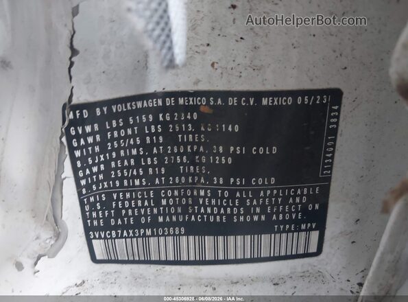 3VVCB7AX3PM103689 2023 VOLKSWAGEN TIGUAN White Вид підкапотного простору