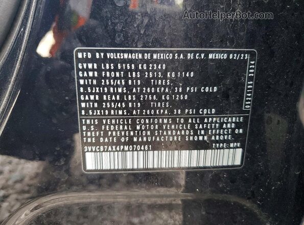 3VVCB7AX4PM070461 2023 VOLKSWAGEN TIGUAN Black Vista de la etiqueta del VIN