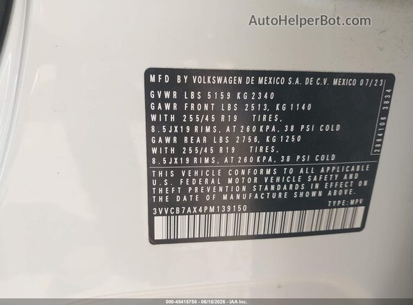 3VVCB7AX4PM139150 2023 VOLKSWAGEN TIGUAN White Вид підкапотного простору
