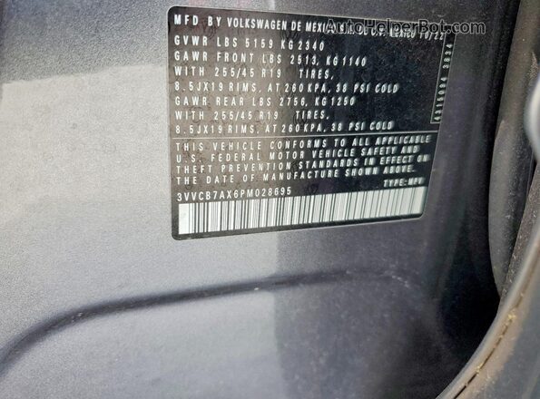 3VVCB7AX6PM028695 2023 VOLKSWAGEN TIGUAN Gray 