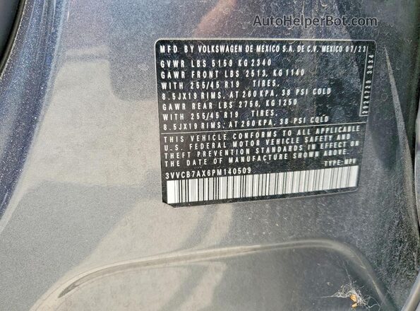 3VVCB7AX6PM140509 2023 VOLKSWAGEN TIGUAN Gray VIN կոդի պիտակի տեսք
