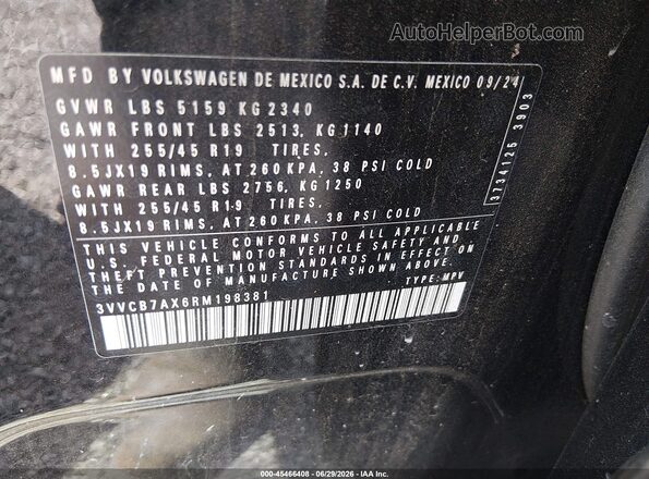 3VVCB7AX6RM198381 2024 VOLKSWAGEN TIGUAN Black Շարժիչի բաժամունքի տեսք
