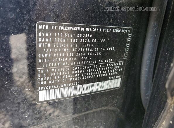 3VVCB7AX7NM003060 2022 VOLKSWAGEN TIGUAN Black VIN sticker view