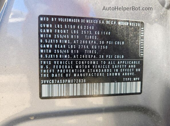 3VVCB7AX9PM072836 2023 VOLKSWAGEN TIGUAN Silver 
