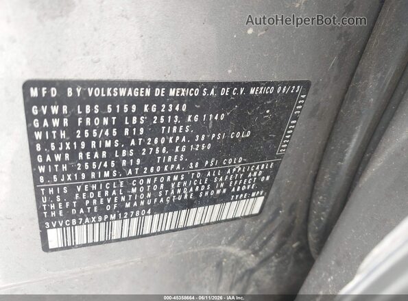 3VVCB7AX9PM127804 2023 VOLKSWAGEN TIGUAN Серебряный Вид подкапотного пространства