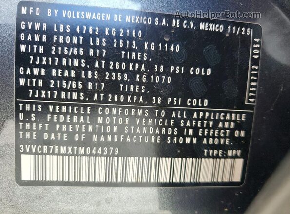3VVCR7RMXTM044379 2026 VOLKSWAGEN TIGUAN Charcoal 