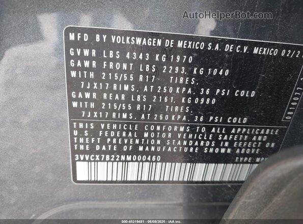 3VVCX7B22NM000460 2022 VOLKSWAGEN TAOS Gray Engine compartment view