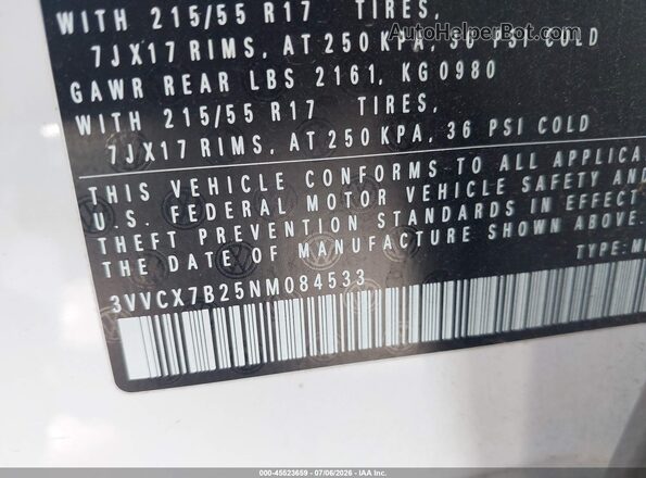 3VVCX7B25NM084533 2022 VOLKSWAGEN TAOS White Շարժիչի բաժամունքի տեսք
