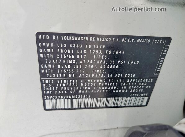 3VVCX7B28NM031812 2022 VOLKSWAGEN TAOS White 360 interior view