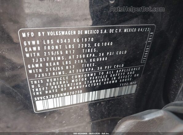 3VVCX7B28NM070738 2022 VOLKSWAGEN TAOS Черный Вид подкапотного пространства