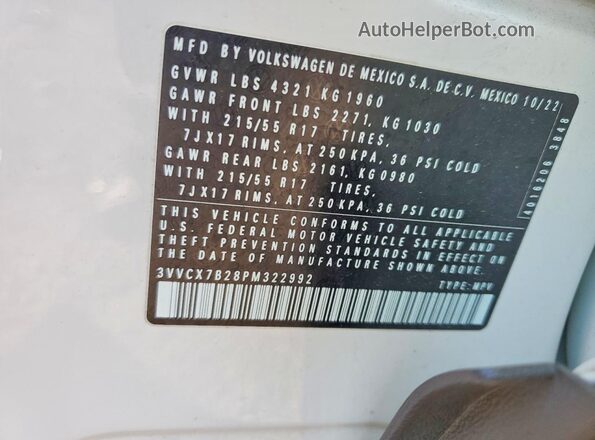 3VVCX7B28PM322992 2023 VOLKSWAGEN TAOS White Engine compartment view