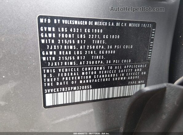 3VVCX7B2XPM320855 2023 VOLKSWAGEN TAOS Silver Շարժիչի բաժամունքի տեսք