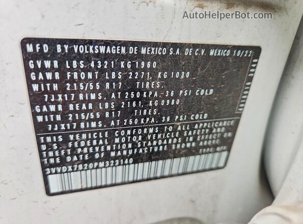 3VVDX7B20PM323140 2023 VOLKSWAGEN TAOS White 