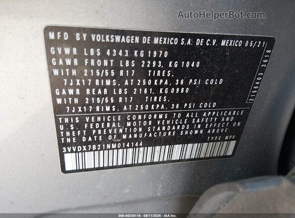 3VVDX7B21NM014144 2022 VOLKSWAGEN TAOS Silver Շարժիչի բաժամունքի տեսք