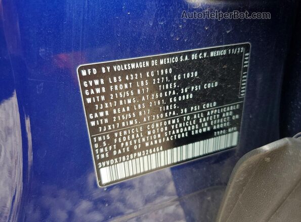 3VVDX7B28PM326464 2023 VOLKSWAGEN TAOS Blue 