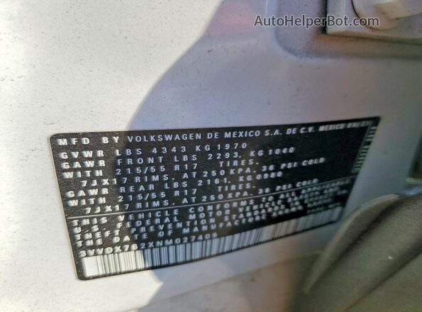 3VVDX7B2XNM027409 2022 VOLKSWAGEN TAOS White 
