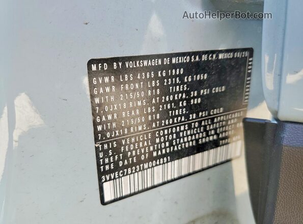 3VVEC7B23TM004891 2026 VOLKSWAGEN TAOS Gray Vista de la etiqueta del VIN