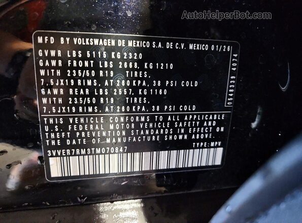 3VVER7RM3TM070847 2026 VOLKSWAGEN TIGUAN Black 