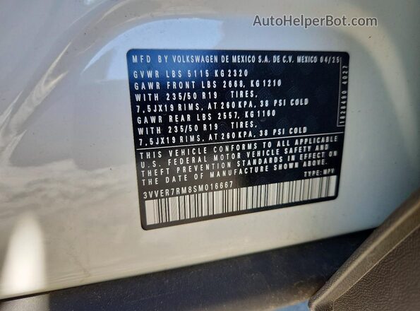 3VVER7RM8SM016667 2025 VOLKSWAGEN TIGUAN White 