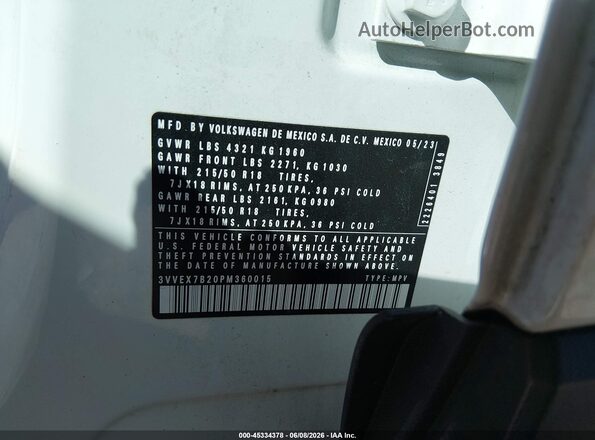 3VVEX7B20PM360015 2023 VOLKSWAGEN TAOS White Widok komory silnika