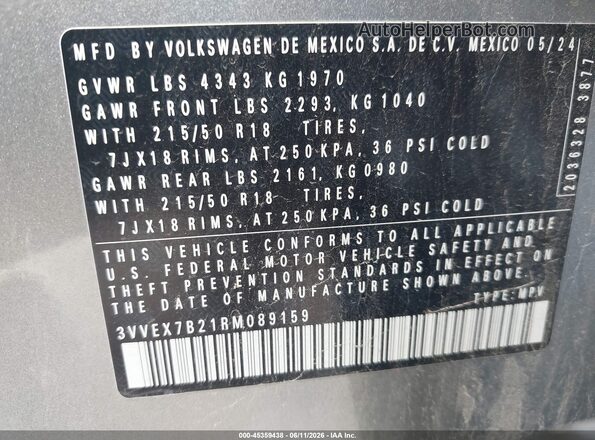 3VVEX7B21RM089159 2024 VOLKSWAGEN TAOS Silver Widok komory silnika