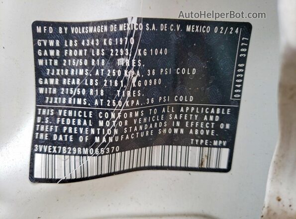 3VVEX7B29RM065370 2024 VOLKSWAGEN TAOS White 
