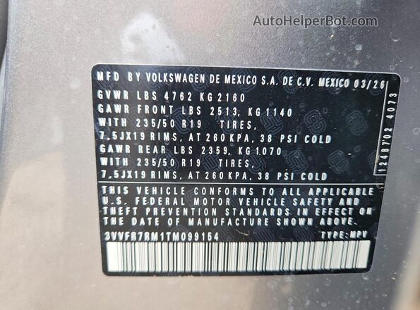 3VVFR7RM1TM099154 2026 VOLKSWAGEN TIGUAN Silver 