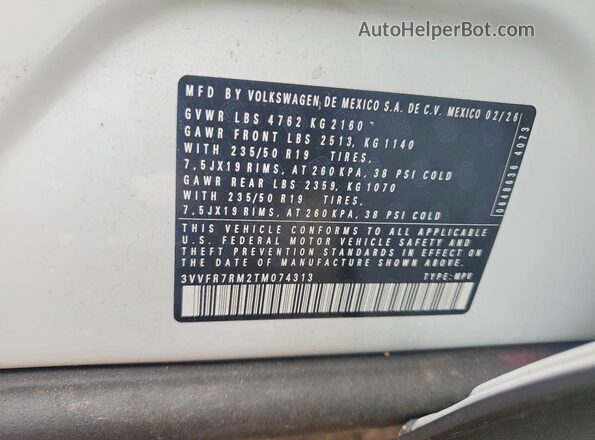 3VVFR7RM2TM074313 2026 VOLKSWAGEN TIGUAN Белый Вид наклейки с VIN-кодом